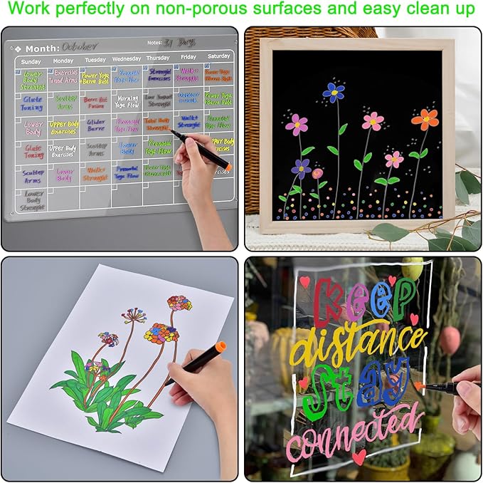 24 x Chalk Markers,Liquid Chalk Markers, Chalkboard Markers for Acrylic Fridge Calendar Board,Window, Mirror,Glass,12 Vibrant Colors, 1mm Fine Points