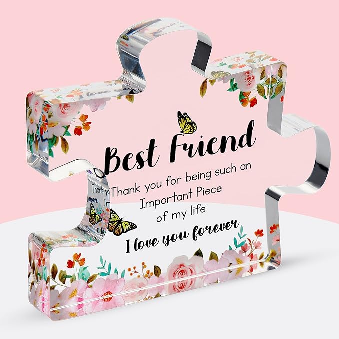 VELENTI Gift for Best Friend for Women - Engraved Acrylic Puzzle Piece - Bestie Present with Cute Quote - Friendship Gifts for Birthday, Christmas, Thanksgiving - Adorable Decoration Piece for Home
