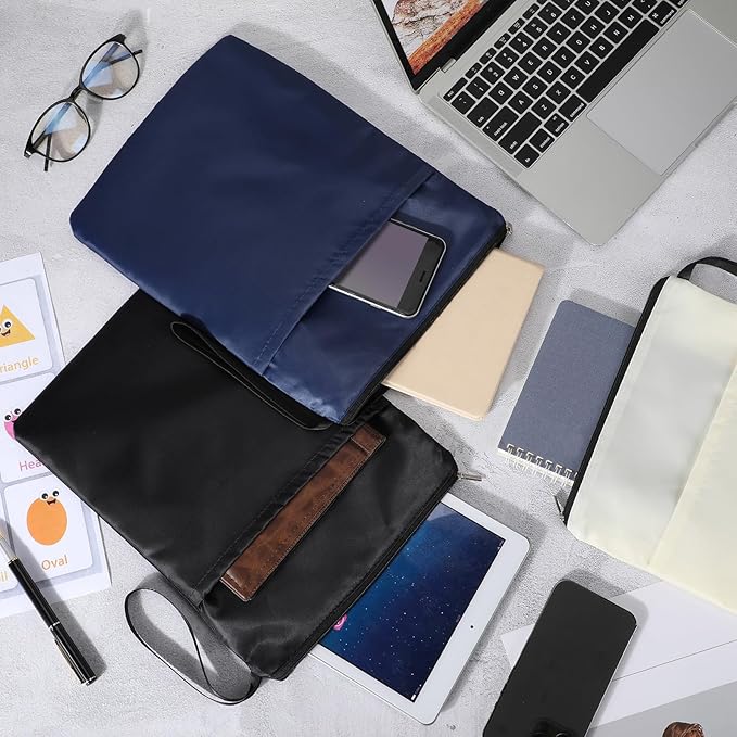 Aliceset 3 Pcs Book Lovers Gifts Book Sleeves with Zipper 11.8 x 9 inch Travel Book Covers Protector Pouch Bag with Pocket Handle Strap for Hardcover Paperback Washable(Black, Beige, Blue)