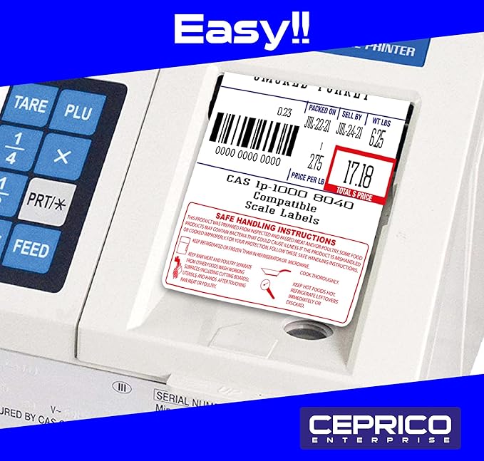 CEPRICO - CAS 8040 Scale Labels | 12 Rolls for CAS Scales | CAS lst-8040 Printing Scale Label | Quality for CAS Digital Scale | UPC Safe Handling | CAS lp 1000 | 500 Labels for Scales | Try It