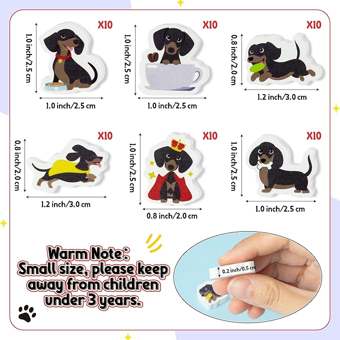CJiangpo 60Pcs Dachshund Mini Eraser for Kids Bulk - Cute Cartoon Animal Pencil Rubber Eraser Dog Birthday Party Favors Filler Kids Back to School Classroom Prizes Gifts