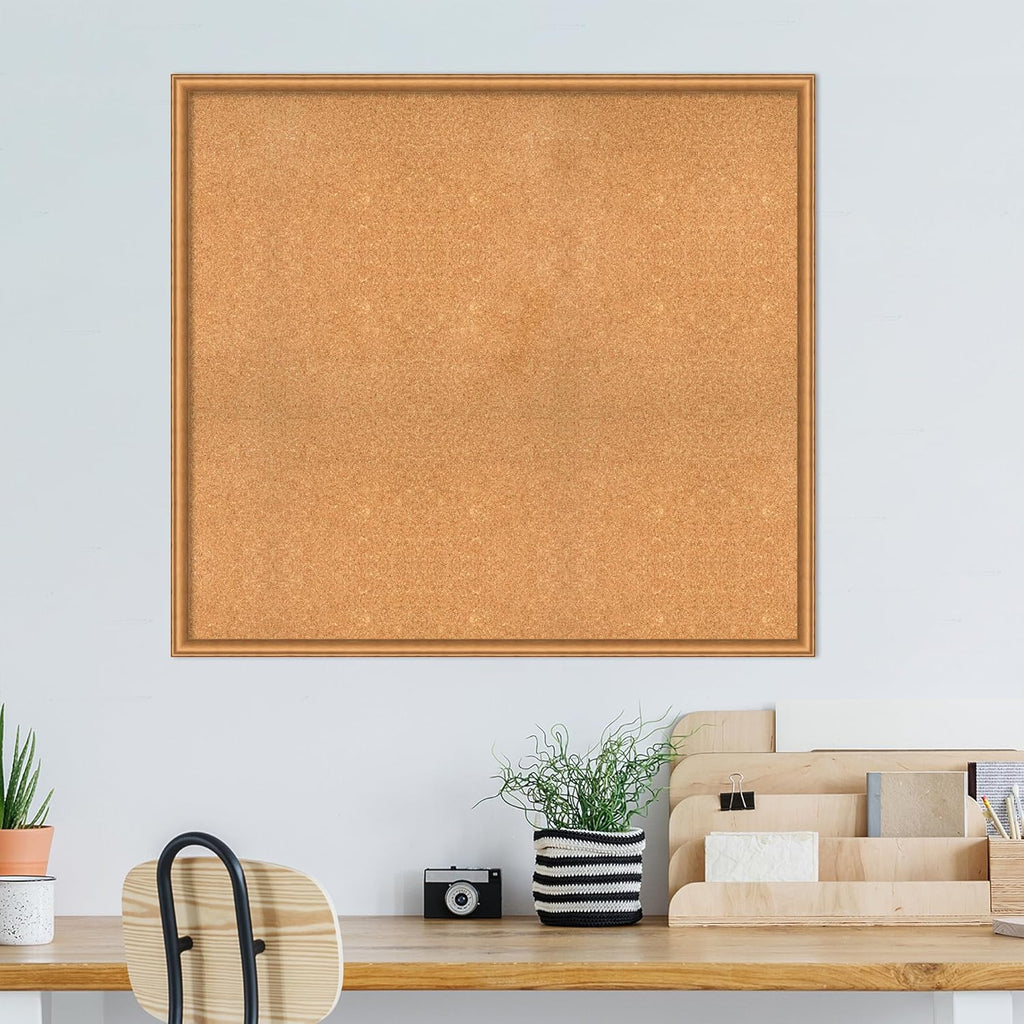 Amanti Art Natural Cork Board for Wall, 38x42 Vision Board with Bronze Frame, Oversize Corkboard Office Decor for Home Organization, Casual Corkboard Pinboard to Display Items for Home Organization