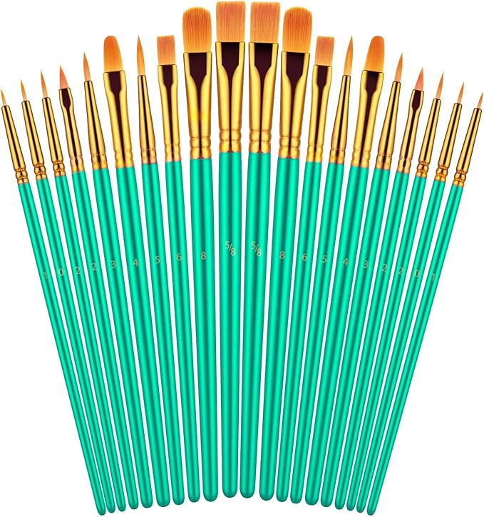 Paint Brushes Set, 20 Pcs Paint Brushes for Acrylic Painting, Oil Watercolor Acrylic Paint Brush, Artist Paintbrushes for Body Face Rock Canvas, Kids Adult Drawing Arts Crafts Supplies, Green