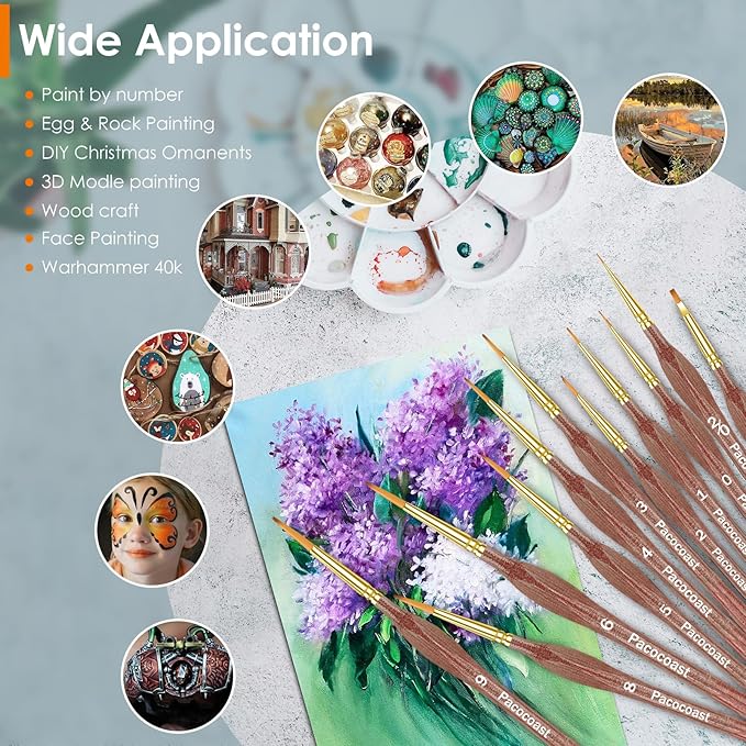 Detail Paint Brushes Set, 12PC Miniature Brushes for Fine Detailing & Art Painting, Small Tiny Paint Brush Perfect for Acrylic, Paint by Number, Craft, Models, Warhammer 40k (Brown)