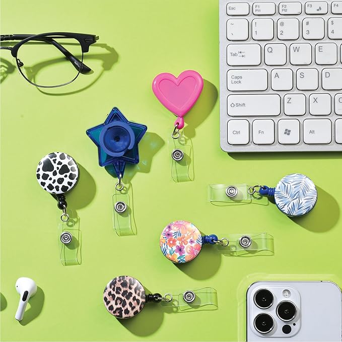 Will Well Badge Holders with Belt Clips for Securing onto Pockets and Purse Straps, with Retractable 27.5" UHMWPE Fiber Pull Cords, Strong Build with Fun Designs - 2-Pack, Floral Print