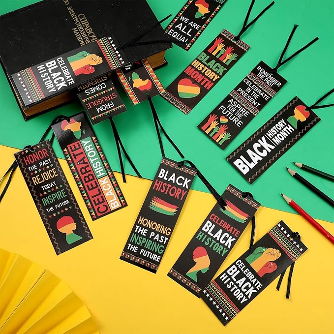 240 Pcs Black History Month Bookmarks Bulk 5.5 x 2'' Double Sided Inspirational Bookmarks African American Celebration Gifts with Ribbon for Women Men Black History Month Party Favors