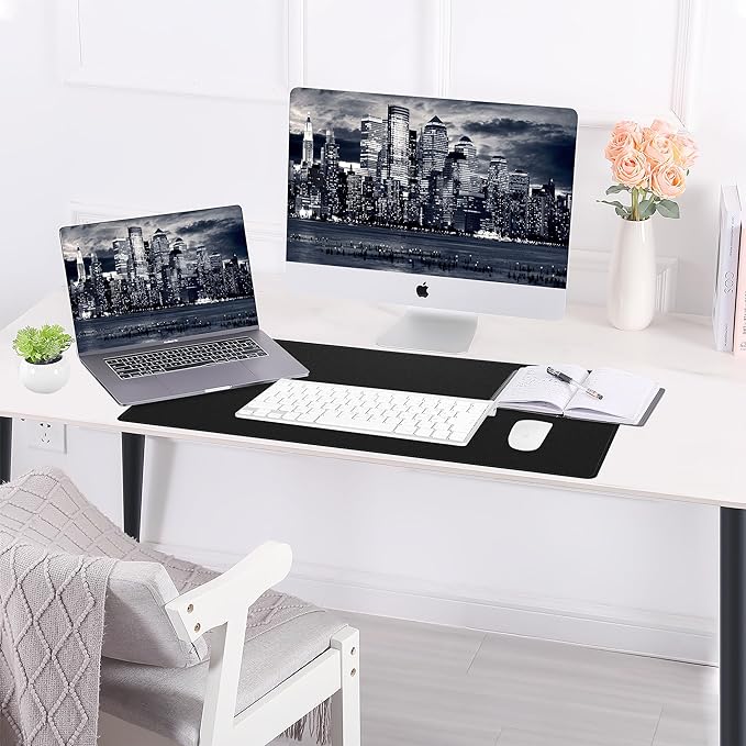 AFIING Leather Desk Pad Protector, Office Desk Mat, Large Mouse Pad, Desk mat for Keyboard and Mouse, Laptop Desk Pad, Waterproof Desk Writing Pad for Office and Home (Black, 23.6" x 13.7")