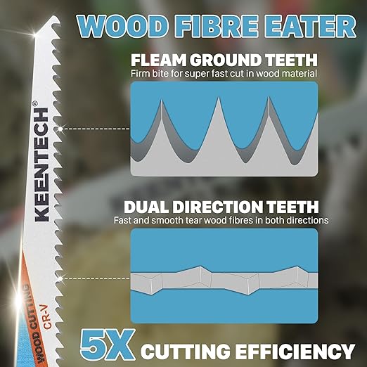 KEENTECH CR-V Sawzall Pruning Blades, 6 Inch 6TPI, with Fleam Ground Teeth for Tree Branch Root Wood, PVC Pipe Cutting, Reciprocating Saw Blade Fast Cutting for Professional, DIYer, Gardener, 5 Pack