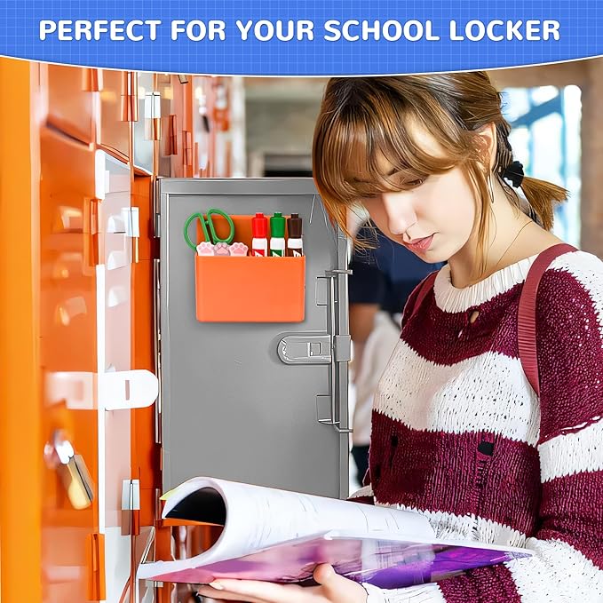 Magnetic Dry Erase Marker Holder, Magnetic Pen Holder for Fridge, Magnetic Marker Holder, Whiteboard Marker Holder for Locker Accessories, School, Office, Home, Magnetic Cup,1 Pack,Orange