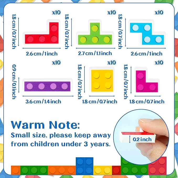 CJiangpo 60Pcs Block Mini Eraser for Kids Bulk - Cute Pencil Rubber Eraser Novelty 3D Desk Puzzle Rubbers Block Birthday Party Favors Filler Kids Back to School Classroom Prizes Gift