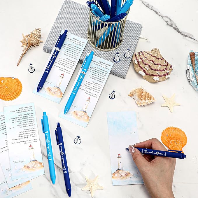 24 Set Positive Lighthouse Christmas Employee Coworkers Appreciation Gifts Bulk Lighthouse Pens Mini Resin Thank You Cards Bookmark Desk Accessories for Team Teacher Volunteer Staff