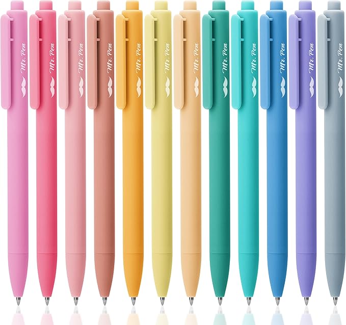 Mr. Pen- Retractable Gel Pens, 12 Pack, Assorted Colors, Fast Dry, Gel Pens Fine Point 0.7mm, Retractable Pens, Cute Pens, Gel Ink Pens, Aesthetic Pens for Journaling, Pastel Pens, Fine Tip Pens