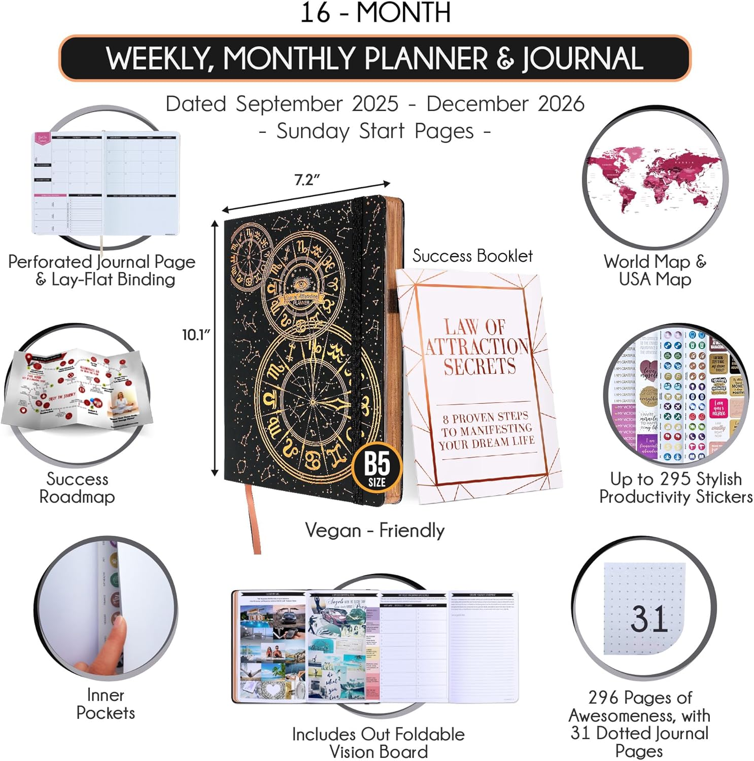 2025-2026 Planner Weekly and Monthly | 16-Month Life Planner to Increase Focus & Productivity | Reduce Overwhelm & Achieve Your Biggest Goals | Include Gift Box & Stickers | Sep 2025-Dec 2026
