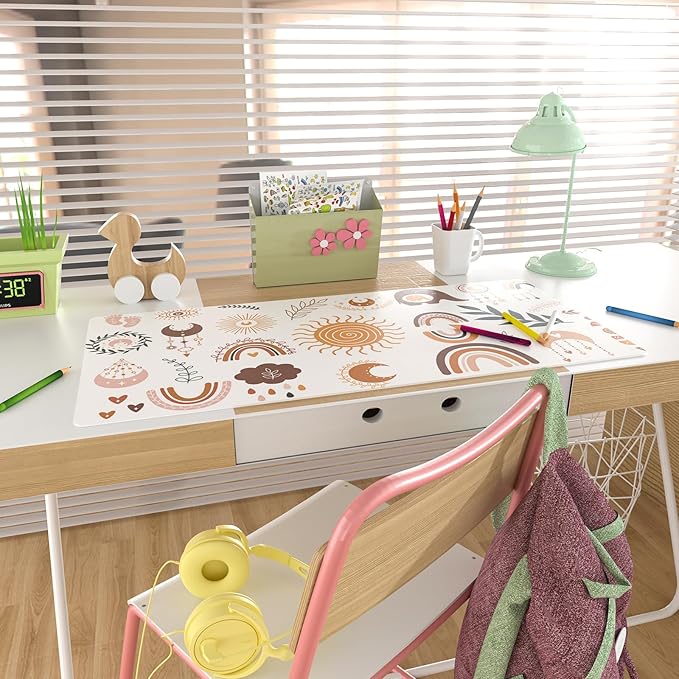 Colorful Star Boho Cute Desk Pad, Waterproof Rainbow Large Gaming Mouse pad for Girls Women Cute Desk Accessories Kawaii Office Decor, Computer Keyboard Mat for Work, Game, Office, Home 31.5" x 15.7"