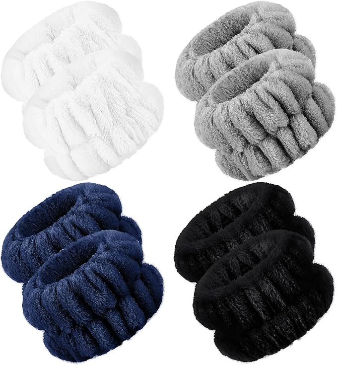 Chuangdi 4 Pairs Wrist Bands for Washing Face Wrist Spa Microfiber Wash Towel Band Scrunchies Absorbent Wristbands Sweatband for Women Prevent Liquid from Spilling