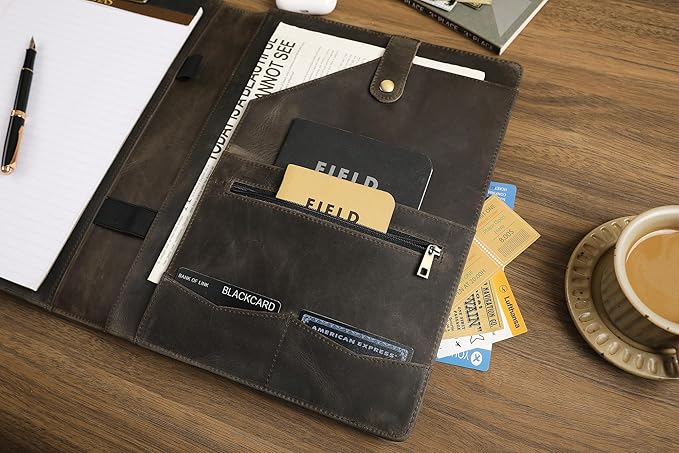 Personalized Leather Portfolio for Lefty, Engraved Leather Clipboard Portfolio Binder, Custom Leather Padfolio Leather Legal Portfolio, Christmas Gift for Him/Her (Clipboard, Grey-Custom)