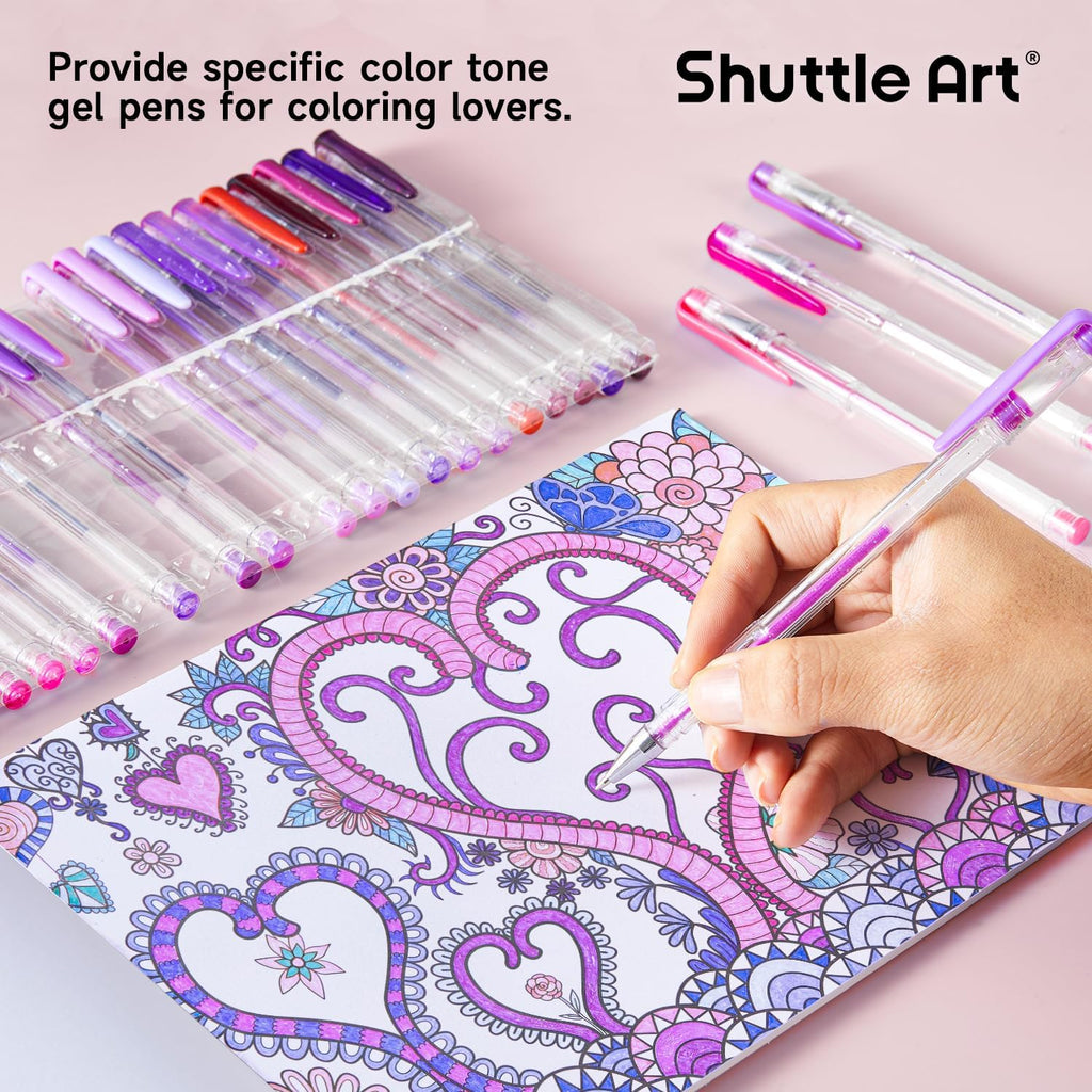 Shuttle Art 60 Pack Tone , Pink Purple Gel Pens with 30 Refills for Adults Coloring Books Journaling Drawing Nature, Landscapes, Animals Scenes
