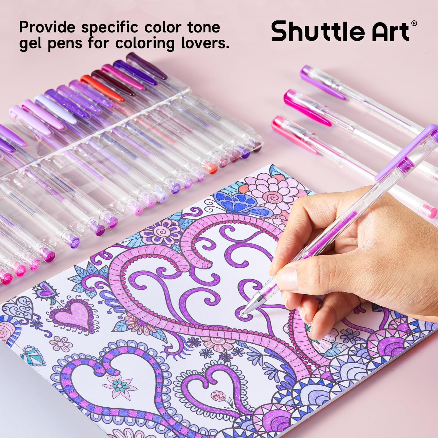Shuttle Art 60 Pack Tone , Pink Purple Gel Pens with 30 Refills for Adults Coloring Books Journaling Drawing Nature, Landscapes, Animals Scenes