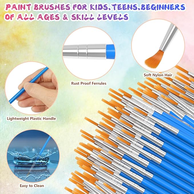 Small Paint Brushes for Crafts, 100 Pcs Art Painting Brushes Round Paint Brushes Set for Acrylic Painting, Mini Paint Brush for Kids Adults Oil Watercolor Rock Painting Body Face Nail Art