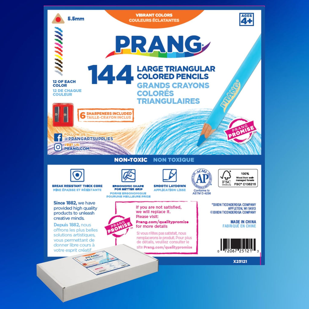 Prang Easy to Hold Colored Pencils Class Pack, 12 Colors, 5.5 mm Core, 144 Pencils, 6 Sharpeners, My First