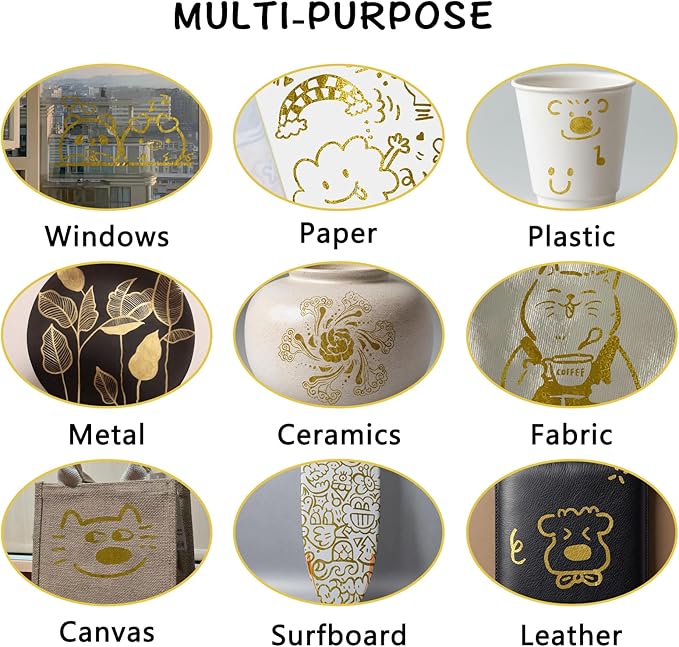 SFAIH Acrylic Gold Paint Pens - 8 Pack 2-3MM Medium Tip & 0.7MM Extra Fine Gold Markers Permanent for Rock, Wood, Metal, Fabric, Plastic, Glass, Ceramic, Diy Crafts, Large Ink Capacity, High Coverage