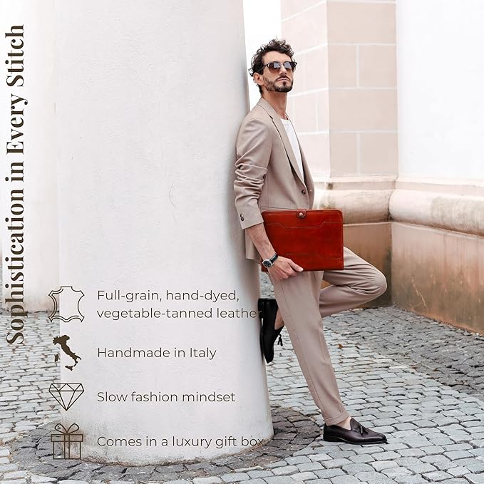 Time Resistance Leather Portfolio - A4 Business Folder - Document Organizer Folio - Case for 13" Laptop - Gift Box Included