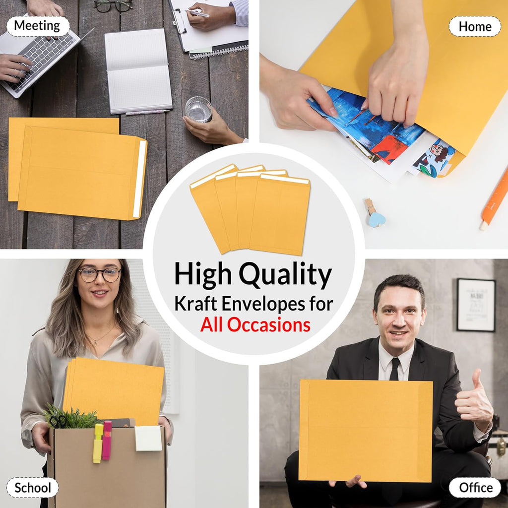 SUNEE 9x12 Envelopes Self-Seal Catalog Mailing Envelopes -250 Count, Ultra Strong Quick-Seal, 9x12 inch Brown Kraft Manila Envelopes Security Envelopes