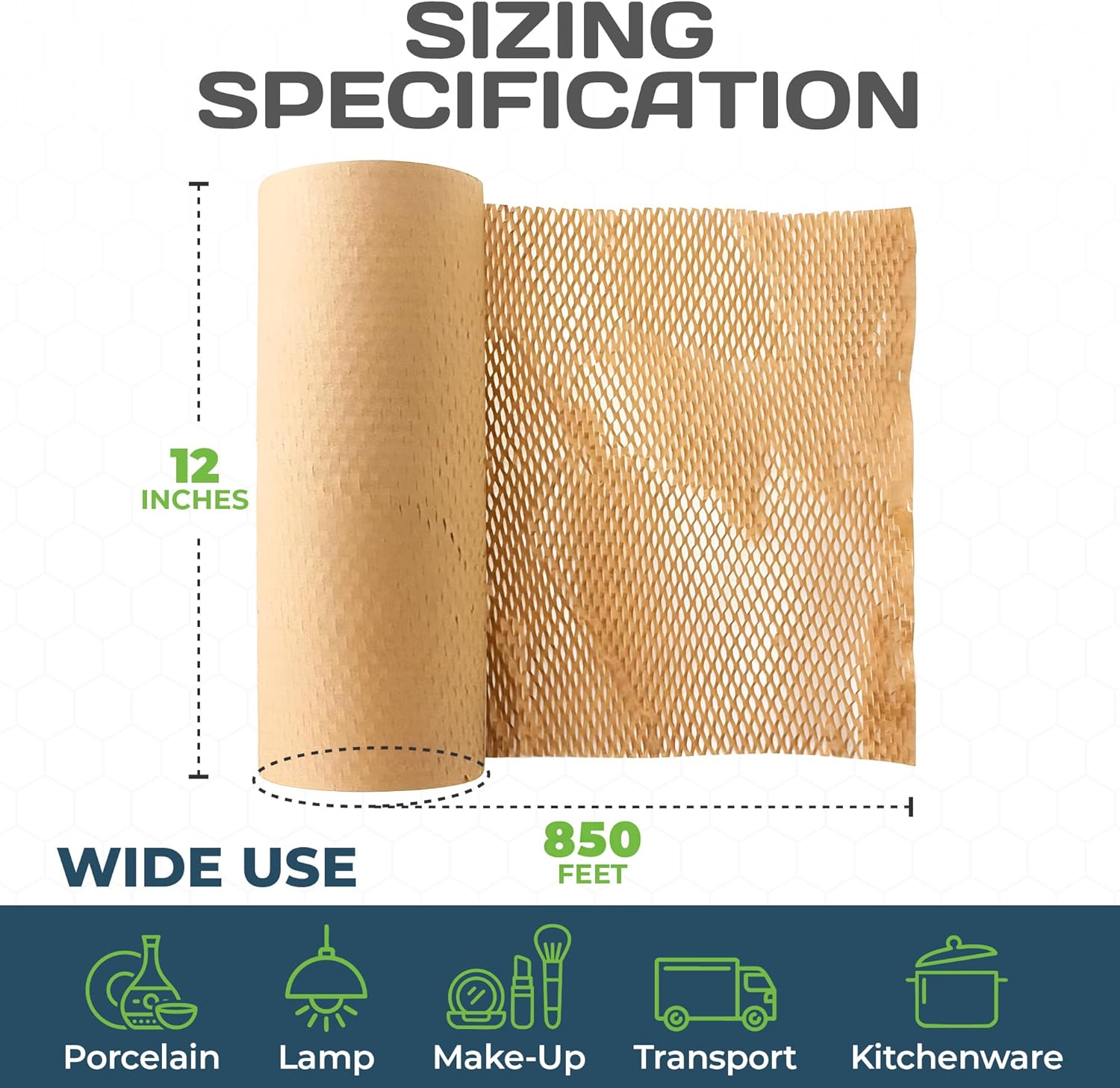 HexaFil Mini - Honeycomb Packing Paper, Eco-Friendly, Sustainable Filler for Shipping & Moving, Cushioned Packing Material in Dispenser Box, Alternative to Bubble Wrap - Natural, 12" x 850'