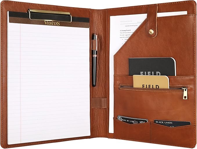 Personalized Leather Padfolio for Lefty, Business Portfolio Binder with Clipboard, Legal Pad Portfolio Folder for Men/Women - Oil Brown