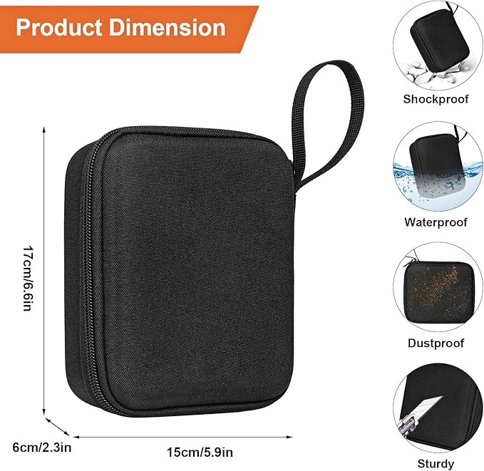 Mini Printer Carrying Case Compatible with Phomemo M02/ T02/ M02S/M02 pro/Q30S/M02X Mini Photo Printer, Mini Thermal Printer Hard Travel Case with Zipper Mesh (Black L)