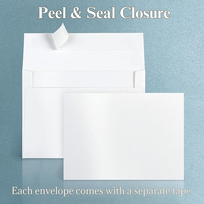 White Shimmer Blank Cards and Envelopes, Goefun 5x7 Flat Cardstock and A7 Envelopes Self Seal 100 Pack for Wedding, Invitations, DIY Greeting Cardstock, Thank You Cards & All Occasion (Unfolded)