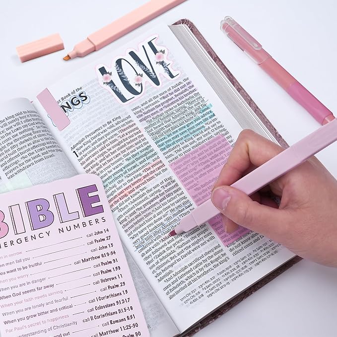 XKDOUS Bible Study Supplies Journaling Kit for Women, Bible Study Kit, Bible Study Tools with Prayer Journal Pencil Case Bible Accessories, Christian Gifts for Women, Pink