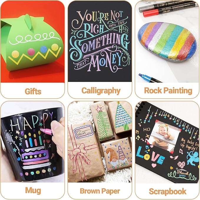 Metallic Markers for Scrapbooking: 12 Scrapbook Markers, Scrapbook Metallic Pens for Black Paper, Rock, DIY Card Decorative, Wedding, Graduation Scrapbook Supplies, Dual Tips Scrapbooking Pens