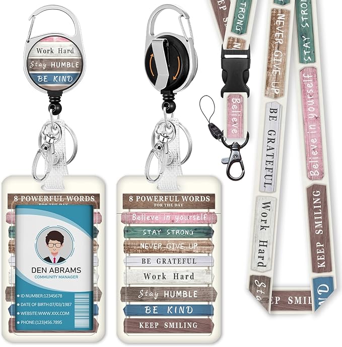 Lanyards for Id Badges, Inspirational Quote Badge Holder with Retractable Reel Belt Clip, Positive Work Name Tag Lanyard Vertical ID Card Protector Case for Women Nurse Doctor Teacher Student