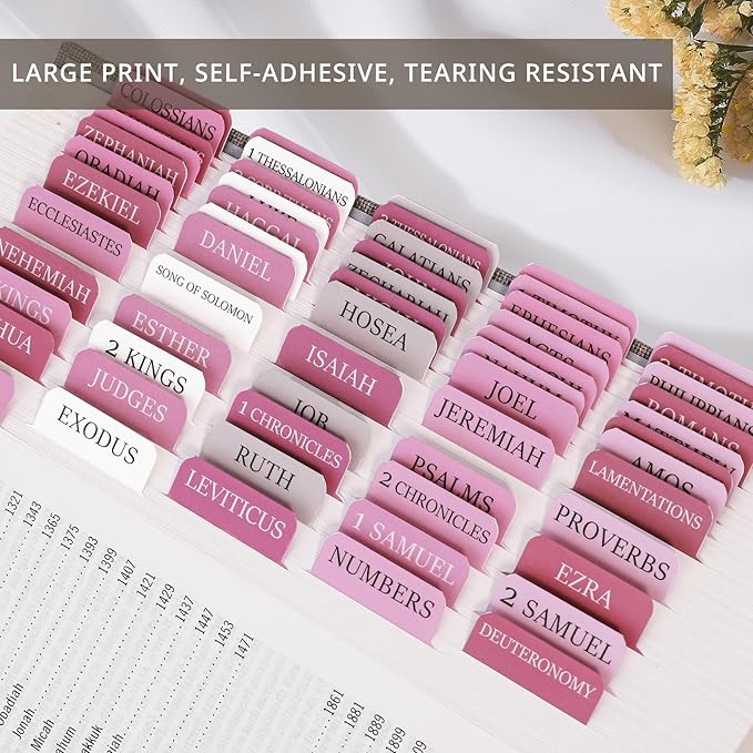 Pink Bible Tabs for Women & Men, Laminated Bible Tabs for Study Bible, Boho Theme Bible Tabs for Easy Navigation, Simplify Your Bible Reading Experience with Easy-to-Use Indexing Tabs