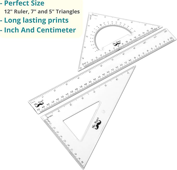 Mr. Pen- Triangle Ruler, Square and Ruler Set, 3 Pack, Set Square, Square Ruler, Protractor for Geometry, School Geometry Set, Math Protractor, Geometry Rulers, Math Ruler
