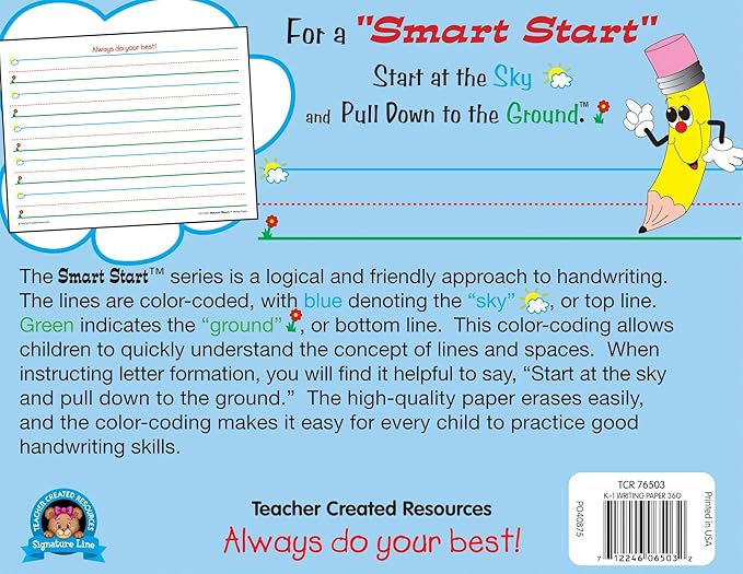 Teacher Created Resources (76503) Smart Start K-1 Writing Paper: 360 sheets, White