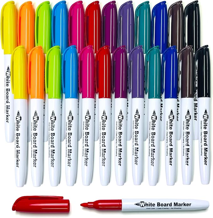 SFAIH Low Odor Dry Erase Markers Fine Tip - Whiteboard Markers 24 Pack 12 Assorted Color, Fine Tip Dry Erase Markers For Kids Adults, Color Markers for Classroom