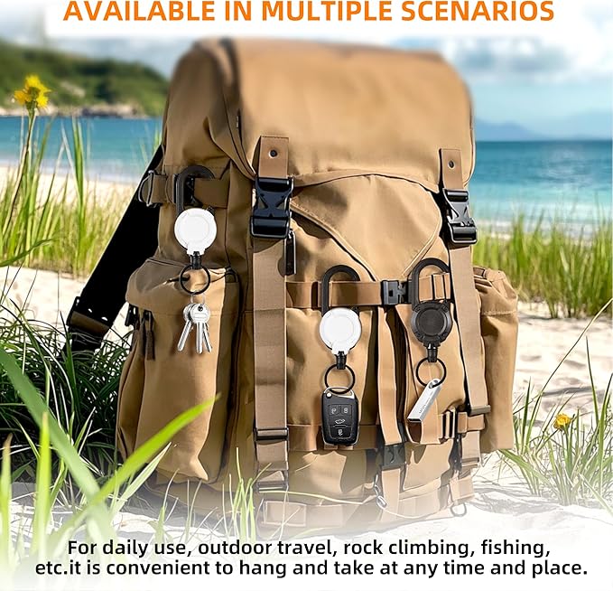 Heavy Duty Retractable Keychain,Multitool Carabiner Badge Holder,Tactical ID Badge Reel with 23.6” Steel Retractable Cord for Men and Women（Black and White Combo）