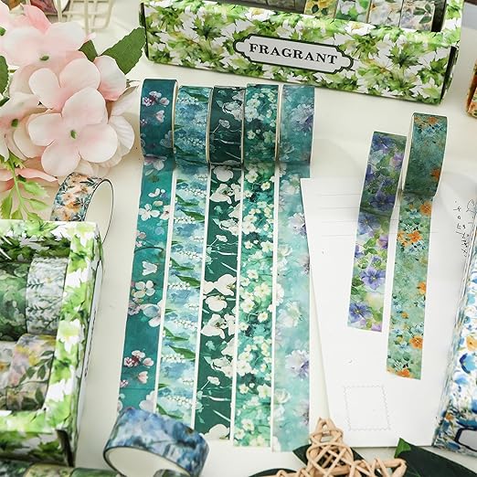 18 Rolls Blossom Washi Tape Set Floral Arts Adhesive Tapes Flowers Garden Decorative Masking Tape Sets for Craft, Kids, Scrapbook, DIY, Gift Wrapping (Ocean Breeze)