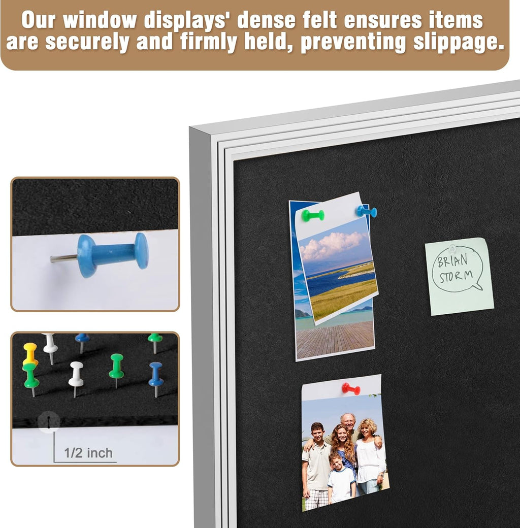26"x20" Enclosed Bulletin Board, Outdoor Lockable Weather-Resistant Aluminum Cork Noticeboard for School & Office, Silver Frame w/Black Flet