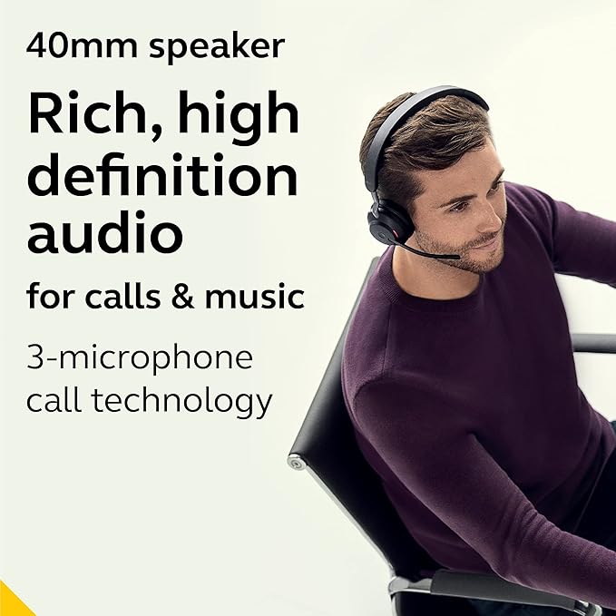 Jabra Evolve2 65 UC Wireless Headset with Link380a, Mono, Black – Wireless Bluetooth Headset for Calls and Music, 37 Hours of Battery Life, Passive Noise Cancelling Headphones