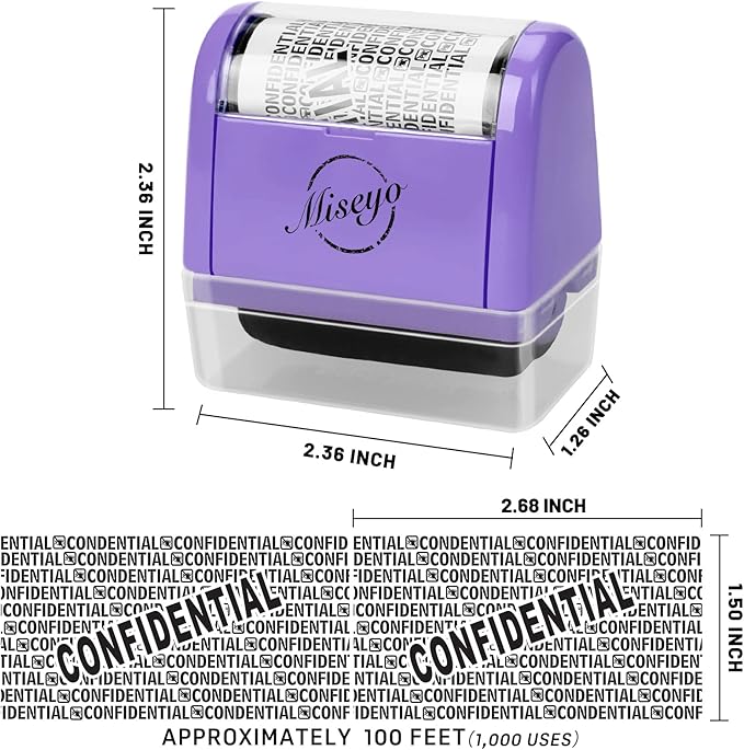 Miseyo Wide Roller Stamp Identity Theft Stamp 1.5 Inch Perfect for Privacy Protection - 3Pack Set (Purple)