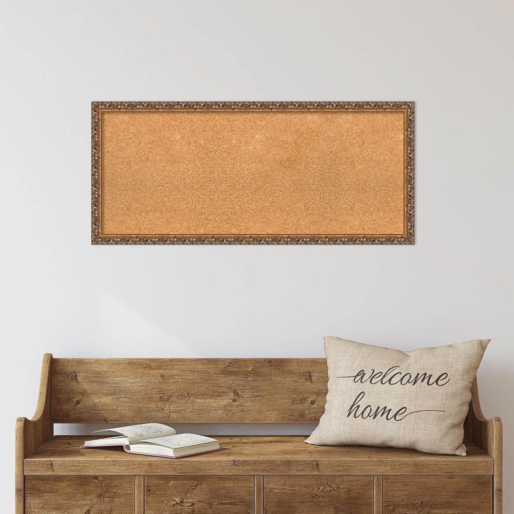 Amanti Art Natural Cork Board for Wall, 16x36 Vision Board with Bronze Frame, Medium Corkboard Office Decor for Home Organization, Traditional Corkboard Pinboard to Display Items for Home