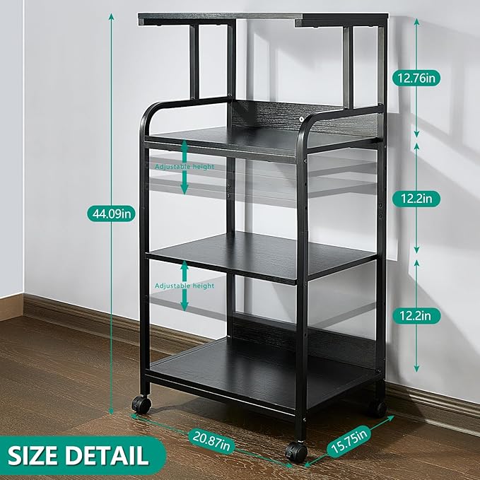 4 Tier Printer Stand with Wheels Printer Table, Multipurpose Office and Home Storage Rack, Removable and Fixed Printer Stand for Fax Machine, Scanner, Roller Cart Stand Black