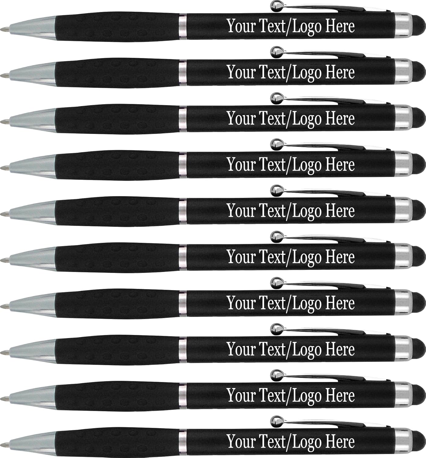 Personalized Stylus Pens With your Custom Logo or Text-600 Pack Bulk-for Businesses, Parties, and Events, 2 in 1 Ballpoint Pen & Stylus for Touchscreen Devices, Black Barrel, Black Ink