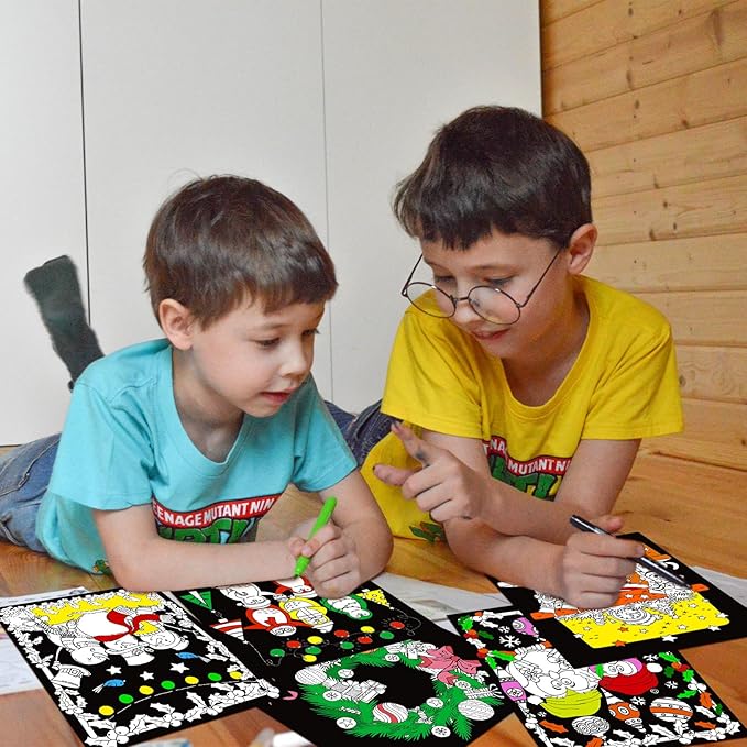 Zhanmai 48 Pcs Christmas Velvet Coloring Posters for Kids - Felt & Fuzzy Coloring Sheets DIY Craft Project