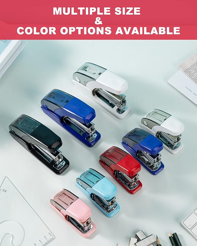 PAPERPAL Effortless Mini Stapler Set, 20 Sheet Capacity, Integrated Remover & Staple Storage, Holds 1/4" Staples, Includes 1000 Staples, Lightweight, Office, School & Daily Use, Light Blue