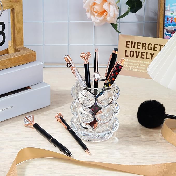 WEMATE 8Pcs Ballpoint Pens Set Metal Crystal Diamond Pen Glitter Pen for Journaling Black Pen Bling in Black & Blue Ink Pretty Cute Pens Fancy Pens Gifts for Women Wedding School Office Desk(Black)