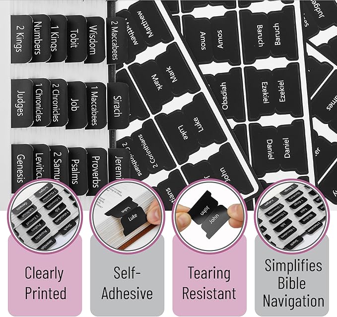 Mr. Pen- Bible Tabs, 75 Tabs, Black, Laminated Bible Tabs for Women and Men, Bible Tabs for Study Bible Index Tabs, Bible Book Tabs, Bible Labels Tabs, Mr Pen Bible Tabs for Women Study Bible
